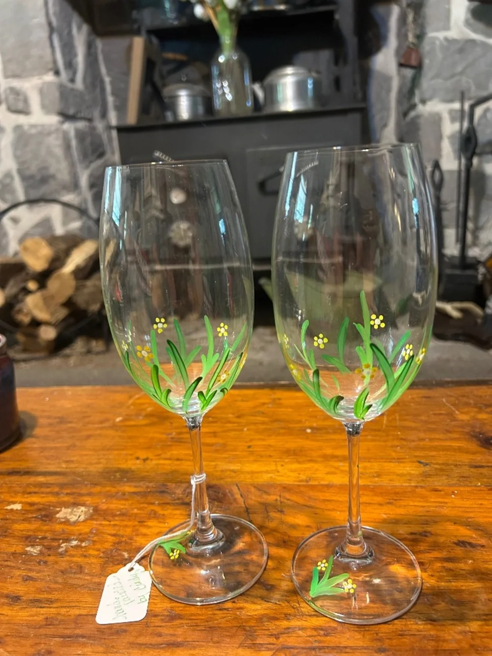 2 hand painted wine glasses by cindy